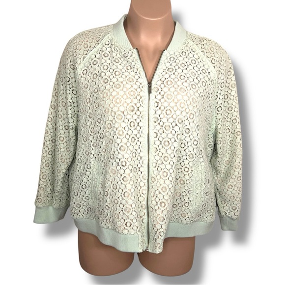 3X Victoria Beckham Mint Green Lace Beige Lined Jacket Long Sleeve Pastel - Picture 1 of 14